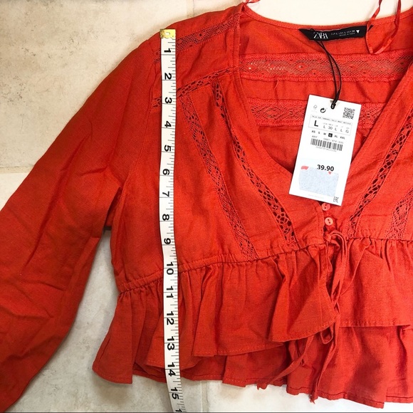 🌈 6/$60, NWT, Zara Boho Style Top, Orange, Large - Picture 9 of 10